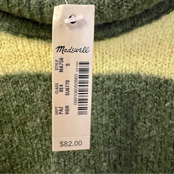 NWT Madewell green yellow white striped roll neck wool blend sweater size small - Picture 4 of 6